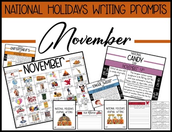 Preview of NOVEMBER Writing Prompts | Morning Meeting | National Holidays | Daily Writing