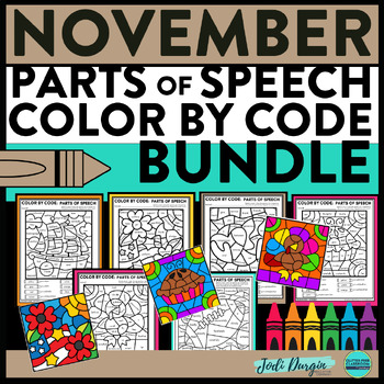 Preview of NOVEMBER color by code autumn parts of speech grammar activity worksheet fall