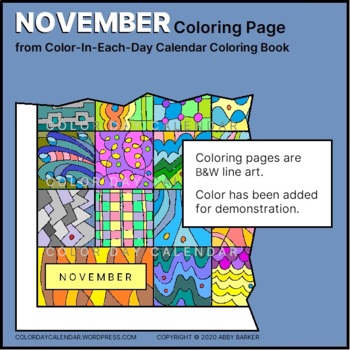 Preview of NOVEMBER coloring page (from Color-In-Each-Day Calendar) Undated/Always Current
