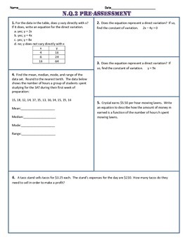 Preview of N.Q.2 Pre Assessment/Test Algebra 1 Common Core