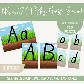 Preview of NSW/ACT Print Font Sky, Grass, Ground Handwriting Displays & Flash Cards