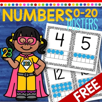 Preview of NUMBER 10-Frames Posters or Large Flashcards 0-20 - FREE