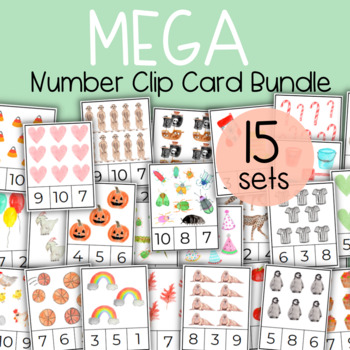 Preview of NUMBER CARD Bundle - Counting Count & Clip Cards - Spring Summer Busy Bag