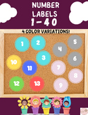 NUMBER LABELS for Classroom # 1-40 | 4 Color Variations | 