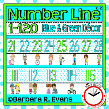 Preview of NUMBER LINE 1-120 POSTERS Blue Green Theme Classroom Decor Number Order