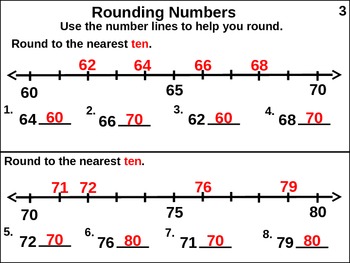 128 rounded to the nearest ten with a number line 