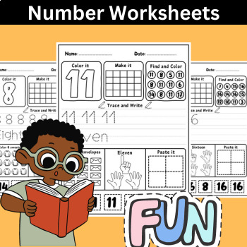 Preview of NUMBER MASTERY WORKSHEETS: EXPLORING 1-20 WITH FUN ACTIVITIES