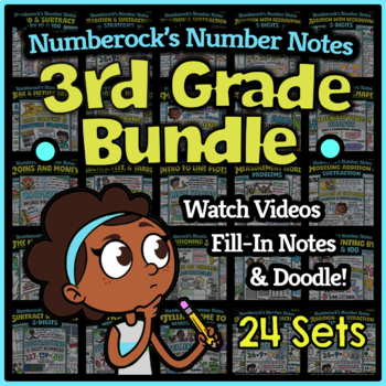 Preview of NUMBER NOTES | 3rd Grade Math Doodle Worksheets | Super-Fun Practice Activities