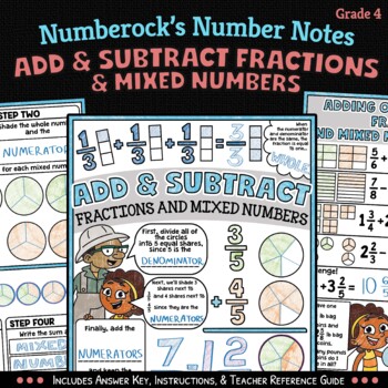 Preview of NUMBER NOTES ★ Add and Subtract Fractions Worksheets ★ 4th Grade Doodle Math Fun