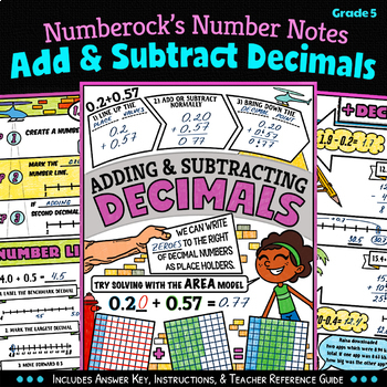 number notes adding subtracting decimals worksheets 5th grade math doodles