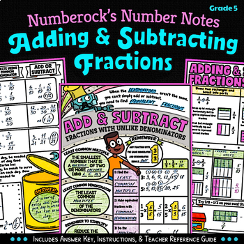 Preview of NUMBER NOTES ★ Adding & Subtracting Fractions Activity ★ 5th Grade Guided Notes