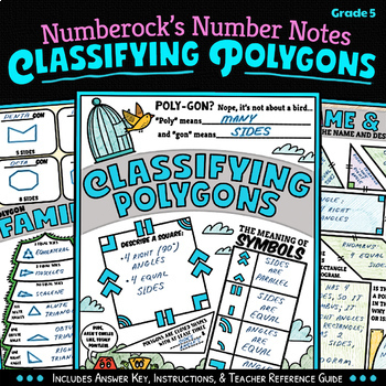 Preview of NUMBER NOTES ★ Classifying Polygons Worksheets ★ 5th Grade Geometry Doodling Fun