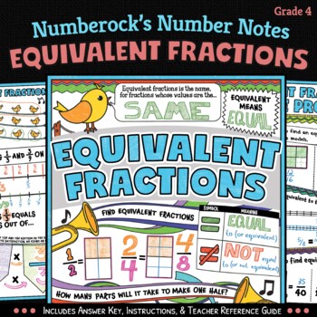 Preview of NUMBER NOTES ★ Equivalent Fractions Worksheets ★ 4th Grade Doodle Math Fun