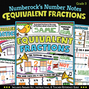 Preview of NUMBER NOTES ★ Equivalent Fractions Worksheets & Doodling Activity | 3rd Grade