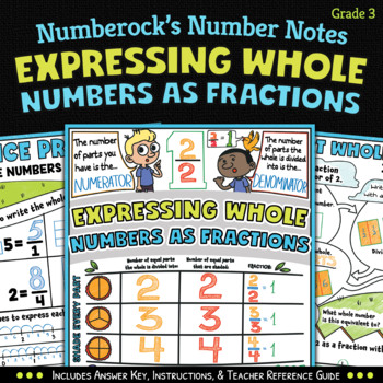 Preview of NUMBER NOTES Express Whole Numbers as Fractions Activity ★ 3rd Grade Worksheets