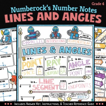 Preview of NUMBER NOTES ★ Identifying Lines & Angles Worksheets ★ 4th Grade Doodle Math Fun