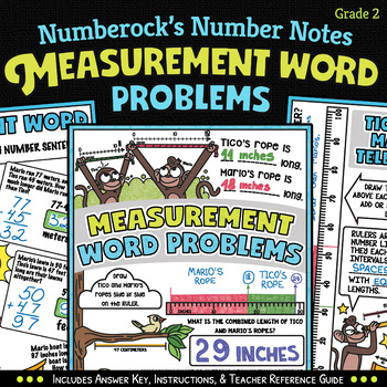 Preview of NUMBER NOTES ★ Measurement (Length) Word Problems ★ 2nd Grade Math Doodle Fun