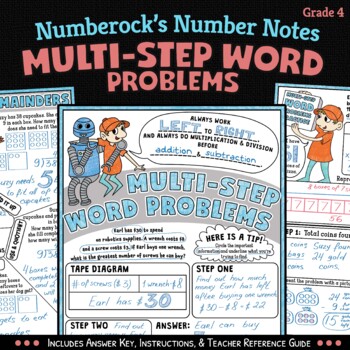 Preview of NUMBER NOTES ★ Multi-Step Word Problems Worksheets ★ 4th Grade Doodle Math
