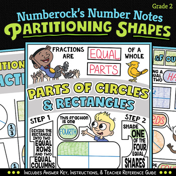 Preview of NUMBER NOTES ★ Partitioning Shapes Worksheets ★ Intro to Fractions Doodle Fun