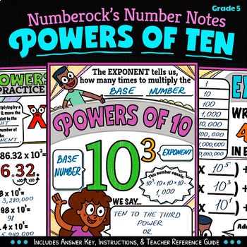 Preview of NUMBER NOTES ★ Powers of 10 Worksheets ★ 5th Grade Doodle Math 5.NBT.7 Activity