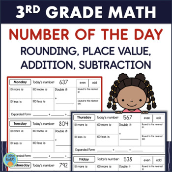 Preview of 3rd Grade NUMBER OF THE DAY Worksheets Rounding Numbers Place Value Practice