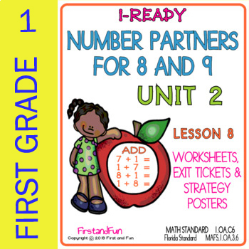 Preview of NUMBER PARTNERS FOR 8 AND 9 UNIT 2 LESSON 8 i READY MATH WORKSHEETS POSTERS EXIT