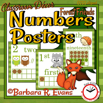 Preview of NUMBER POSTERS 0-20 Cardinal Ordinal Numbers Forest Camping Classroom Decor