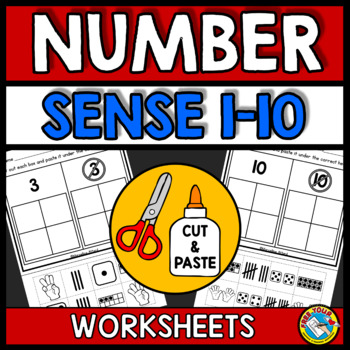 Preview of NUMBER SENSE WORKSHEETS KINDERGARTEN CUT & PASTE ACTIVITY SUBITIZING AND SORTING