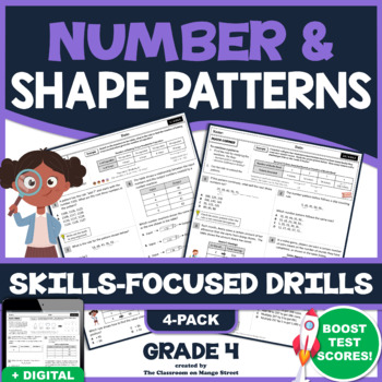 Preview of NUMBER & SHAPE PATTERNS: Skills-Boosting Math Worksheets | GRADE 4 (4.OA.5)