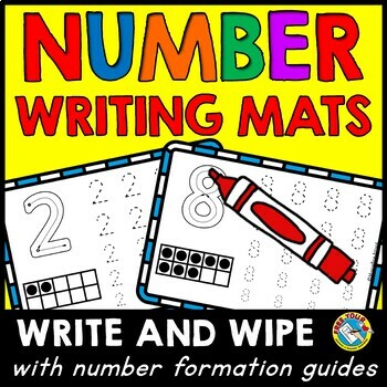 Preview of PRESCHOOL NUMBER WRITING PRACTICE MATS CORRECT FORMATION TRACING WORKSHEETS TUBS