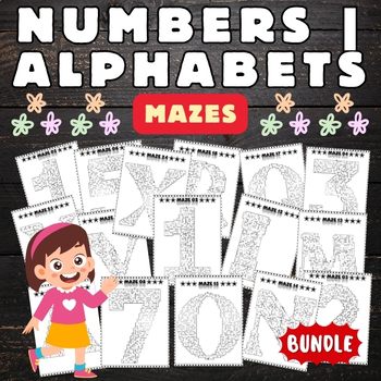 Preview of NUMBERS | ALPHABETS Shaped Mazes with Answers - Fun Games Activities