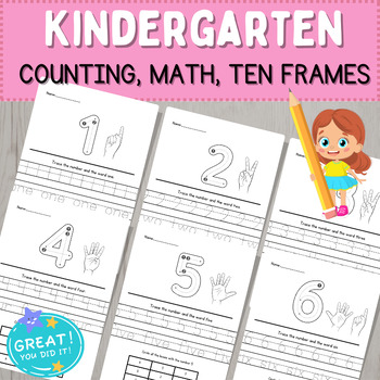 Preview of NUMBERS, COUNTING to 10 , TEN FRAMES l PK, KG, 1st MATH PACKET