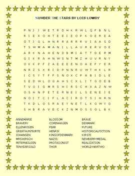 Preview of NUMBER THE STARS BY LOIS LOWRY: A WORD SEARCH