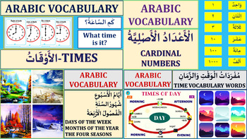 Preview of NUMBERS, TIMES, DAYS, MONTHS AND COLORS IN ARABIC WITH SLIDE SHOWS
