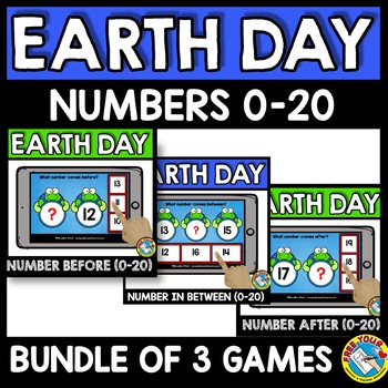 Preview of EARTH DAY MATH ACTIVITY KINDERGARTEN APRIL NUMBERS TO 20 BOOM CARDS GAME BUNDLE