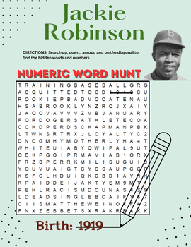 Preview of Numeric -Word Search Puzzle: JACKIE ROBINSON