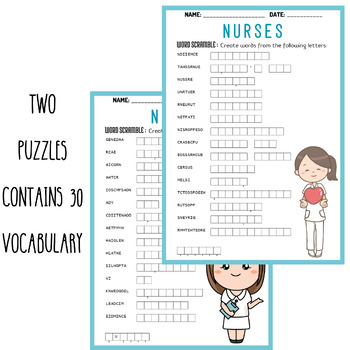 NURSES DAY word scramble puzzle worksheets activity | TPT