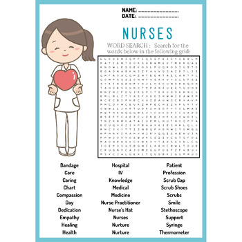 NURSES DAY word search puzzle worksheets activity by PUZZLES AND ...