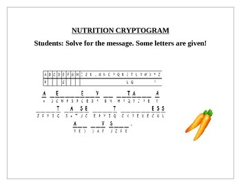 Preview of NUTRITION CRYPTOGRAM