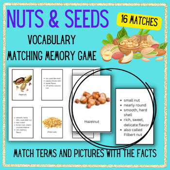 Preview of NUTS AND SEEDS Definitions Vocabulary Memory Matching Game Prostart Flash Cards
