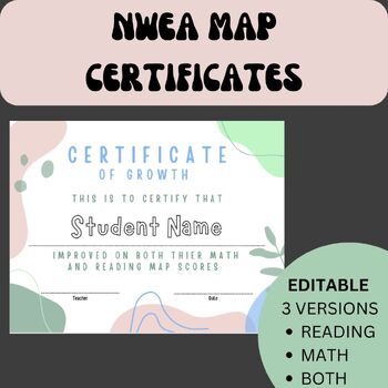 Preview of NWEA MAP Growth Certificate| Math &Reading| EDITABLE