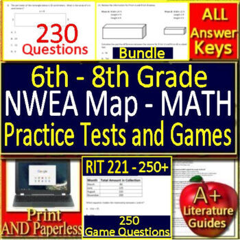 Preview of NWEA MAP Math Bundle - RIT 221 - 250+ Grades 6 - 8 Self-Grading Tests & Games