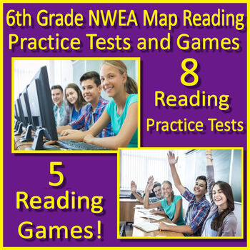 6th Grade NWEA MAP Reading Test Prep Practice SELF-GRADING Tests & Games Bundle!