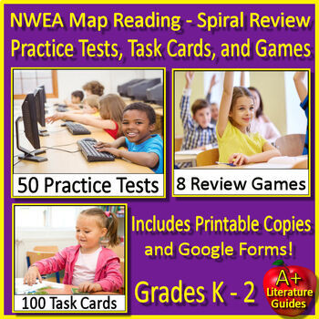 Preview of Kindergarten 1st 2nd Grade NWEA Map Reading Practice Tests, Task Cards and Games