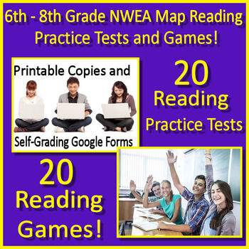 Preview of 6th - 8th Grade NWEA Map Reading Practice Tests and Games - Printable and Google