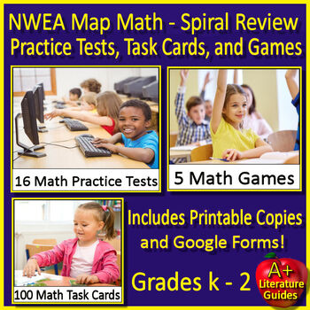 Preview of Kindergarten 1st 2nd Grade NWEA Map Math Practice Tests, Games, and Task Cards