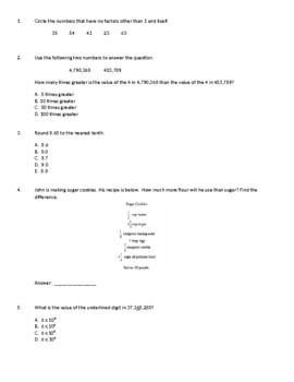 Preview of NWEA / RIT 5th Grade Math Practice Test RIT 212 - 221