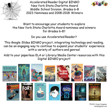 Preview of NY Charlotte Award 2023 Nominees and Winners Grades 6-8 Digital Book BINGO 