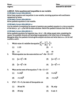 Common Core Algebra Solving Equations And Inequalities Regents