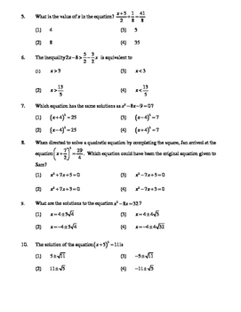 Common Core Algebra Solving Equations And Inequalities Regents